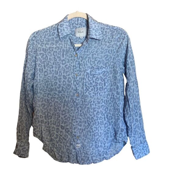 Rails Size XXS Multicolor Josephine Blue Batik Cheetah Print Button Blouse - Picture 1 of 7